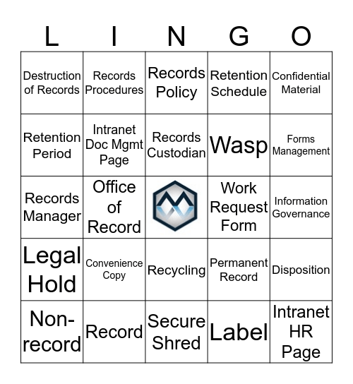 Records Management Bingo Card