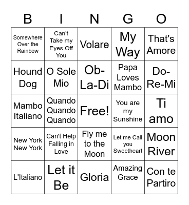 Musical Bingo Card