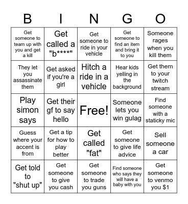 PROX CHAT BINGO Card