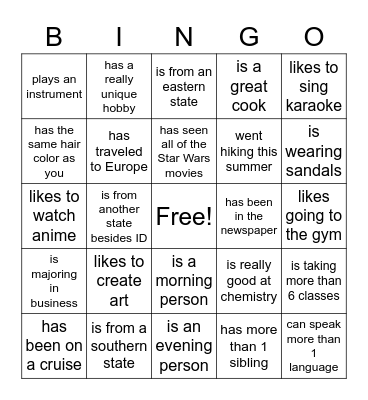 Find someone who... Bingo Card