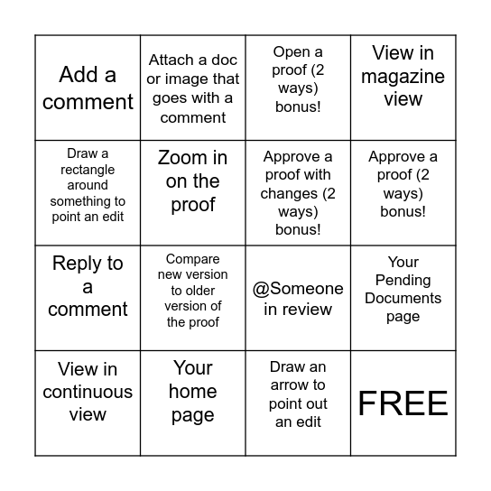 Workfront Bingo Card