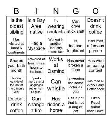 Find someone who... Bingo Card