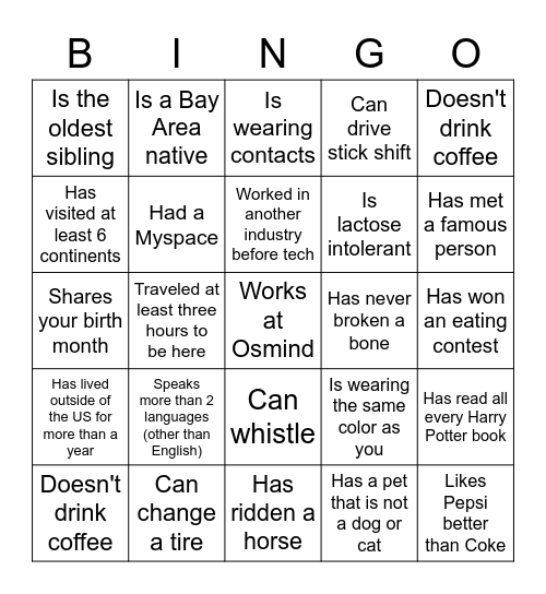 Find someone who... Bingo Card
