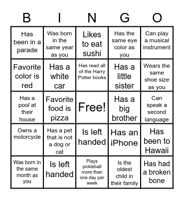 Find Someone Who.... Bingo Card