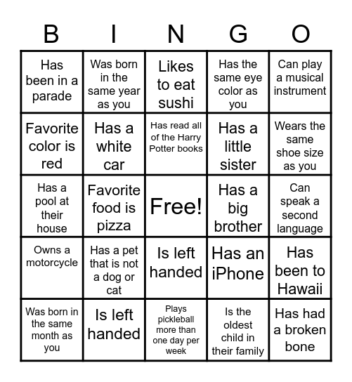 Find Someone Who.... Bingo Card