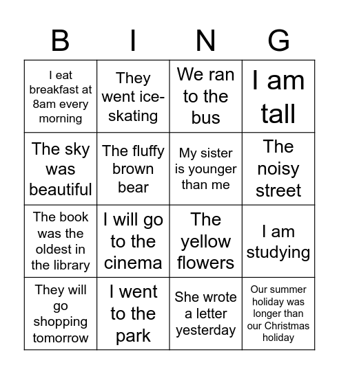 Grammar bingo! Bingo Card