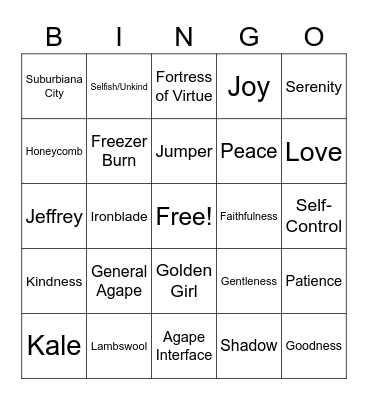 The Agape League Bingo Card