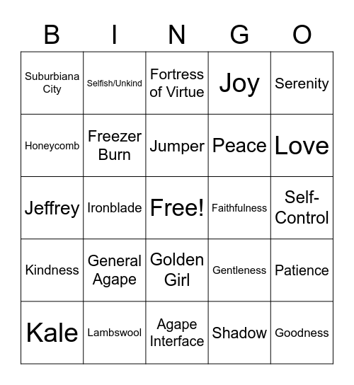 The Agape League Bingo Card