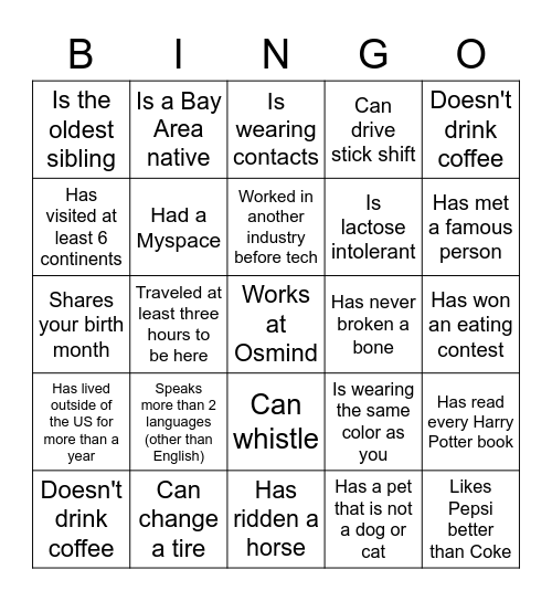 Find someone who... Bingo Card