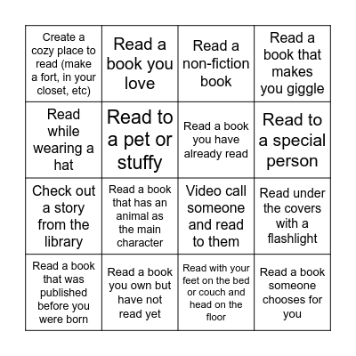 I Love to Read Bingo Card