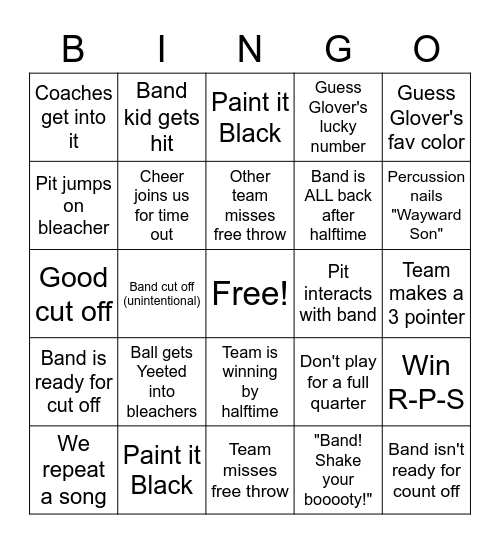 Band Bingo Card