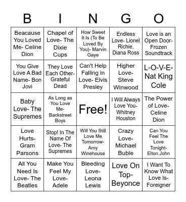 Love in the Title Bingo Card