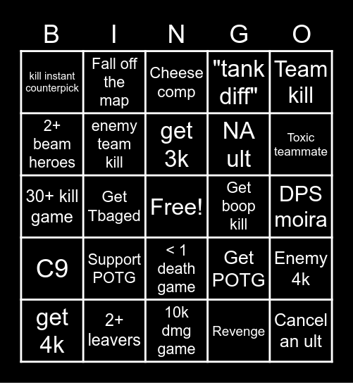 Overwatch 2 , Bingo = Shot Bingo Card