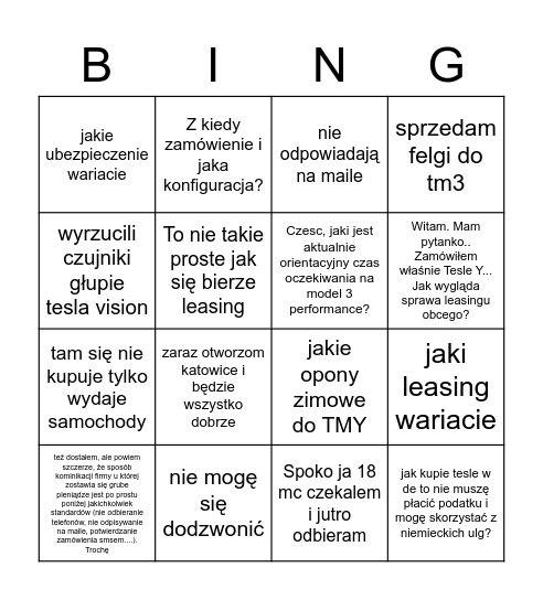 kupujesz tesle w polsce ale to grupa na fb Bingo Card