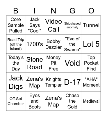 Curse of Oak Island Bingo Card