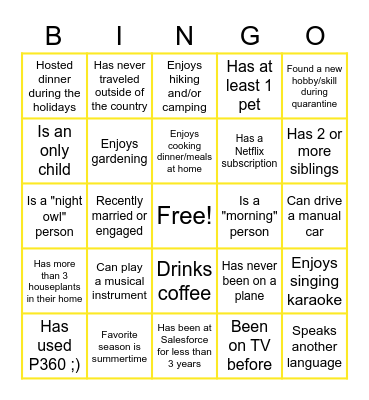Virtual Icebreaker Bingo Card