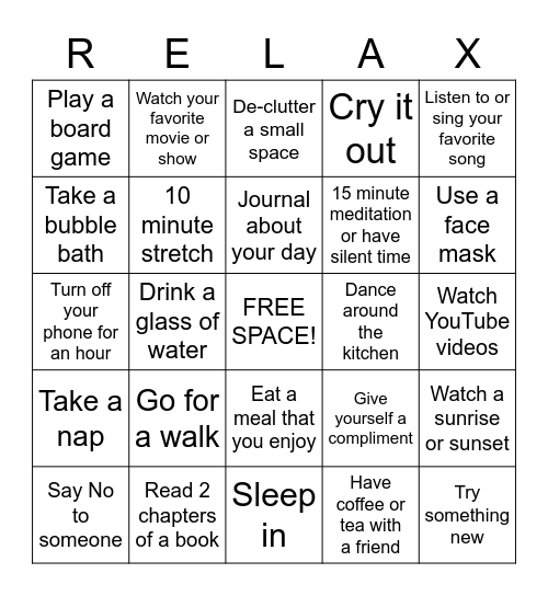 Wellness Bingo Card