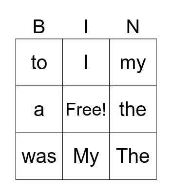 Heart Words Bingo Card