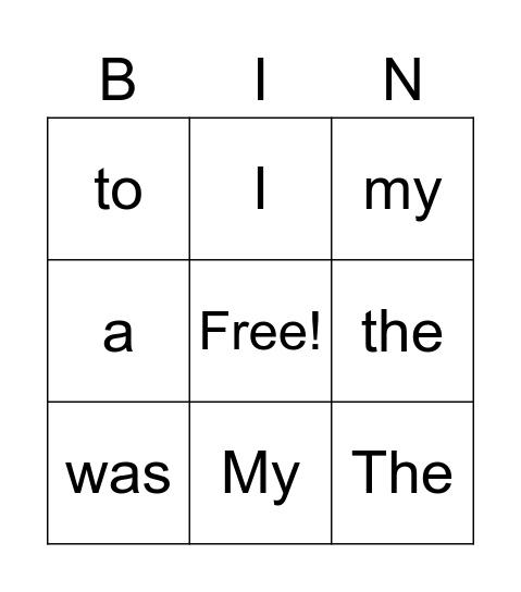 Heart Words Bingo Card