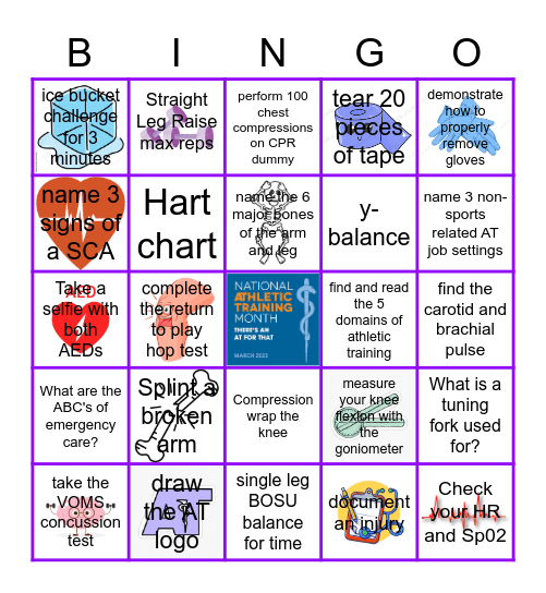 National Athletic Training Month Bingo Card