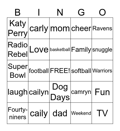 Bolser Bingo Card