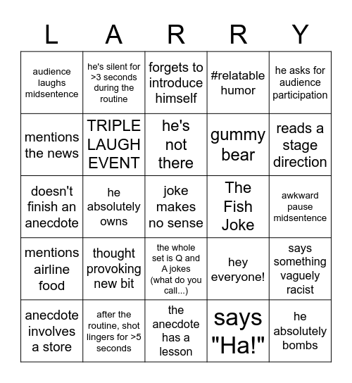 nothing, forever LARRY STANDUP bingo Card
