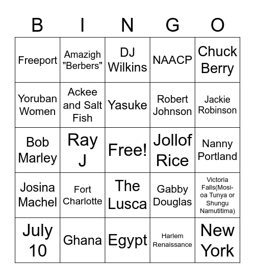 Black History Bingo Card