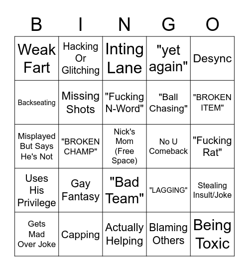 Nick Bingo Card