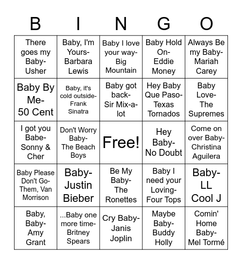 Bingo Babyyy Bingo Card