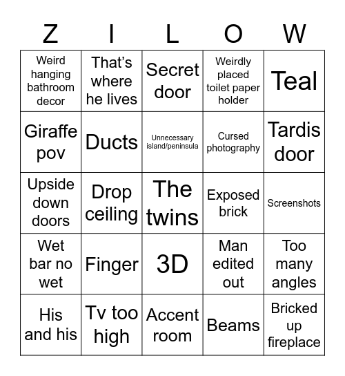 Zillow Bingo Card
