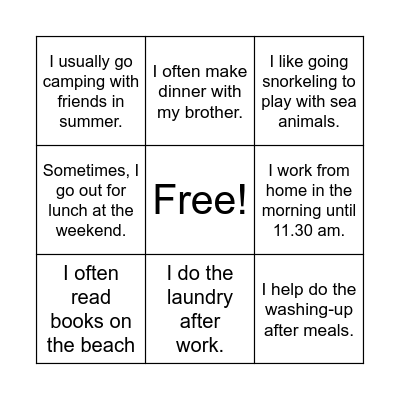 Daily Life Bingo Card