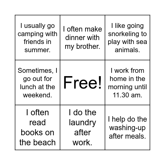 Daily Life Bingo Card