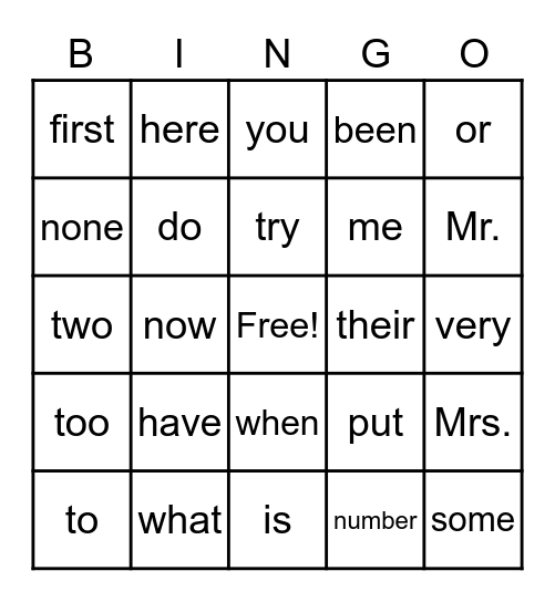 Fundations  Trick Words  Level 1 Bingo Card