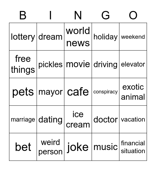 no thing for ever conversation points Bingo Card