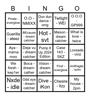 Kpop Prediction Pump It Up 2024 Edition Bingo Card