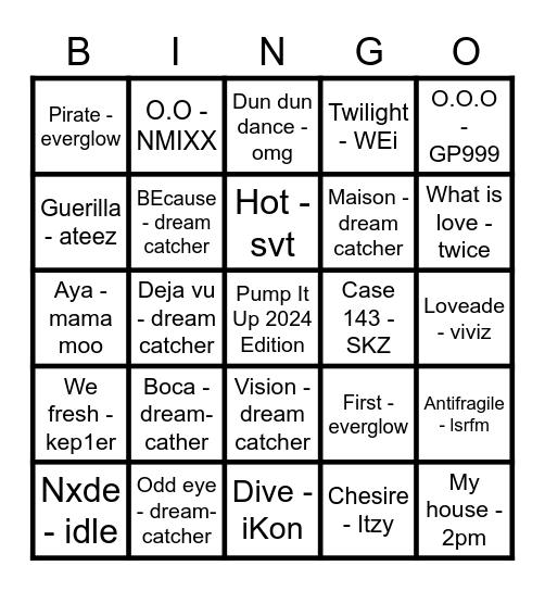 Kpop Prediction Pump It Up 2024 Edition Bingo Card
