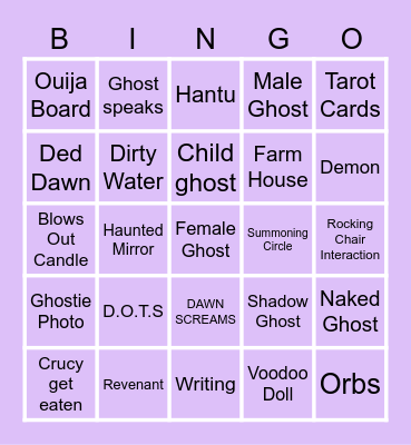 DAWN PHAS Bingo Card