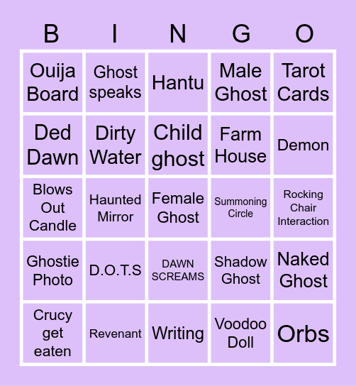 DAWN PHAS Bingo Card