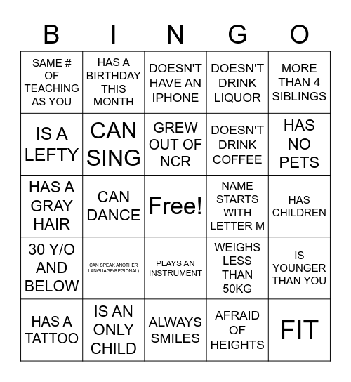 Untitled Bingo Card