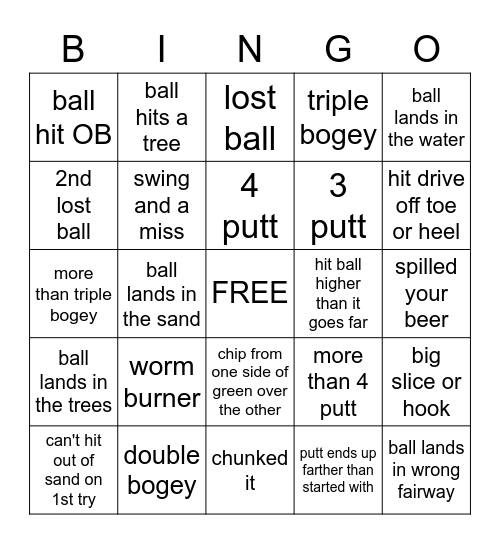 Hacker Golf Bingo Card