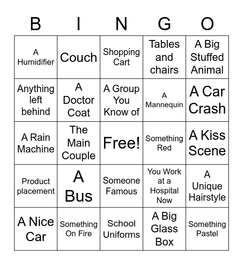 Set Filming Bingo Card