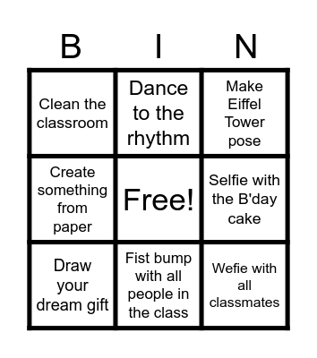 Birthday Challenge! Bingo Card