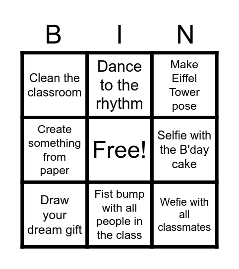 Birthday Challenge! Bingo Card