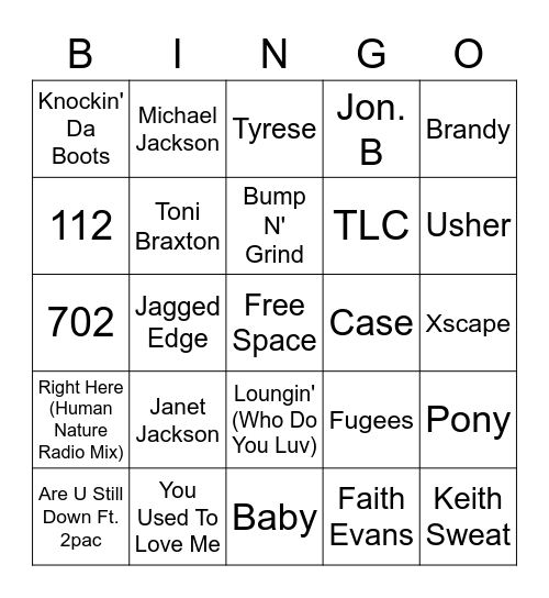 90's R&B Bingo Card