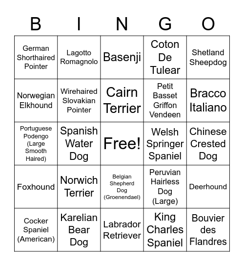DogsACT - Canine Bingo Card