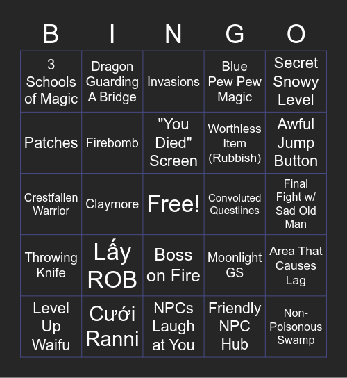 Elden Ring Bingo Card