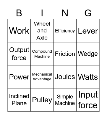 Simple Machines Bingo Card