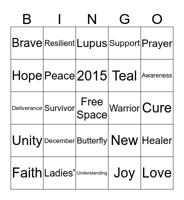 Lupus Awareness 2015 Bingo Card