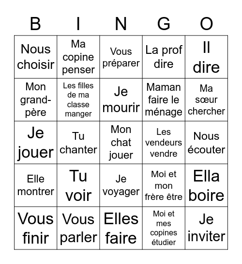 LE PASSÉ RÉCENT Bingo Card