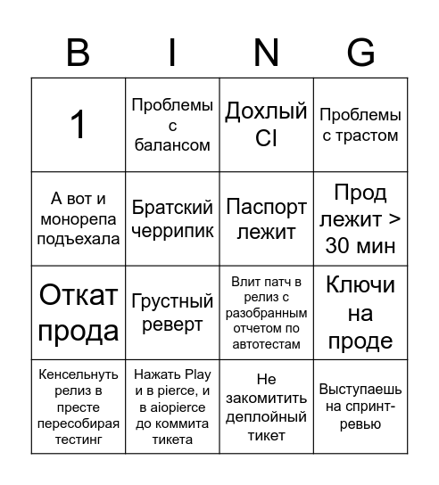Первое дежурство бинго Bingo Card